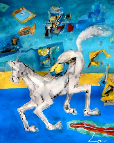 Galopp auf blauer Wiese